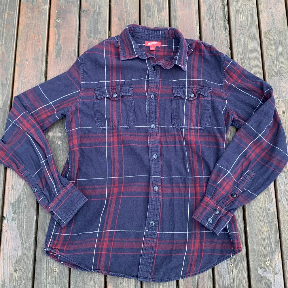 Arizona Jean Co. Men's size Medium Red/Black Plaid Flannel Button Down Shirt